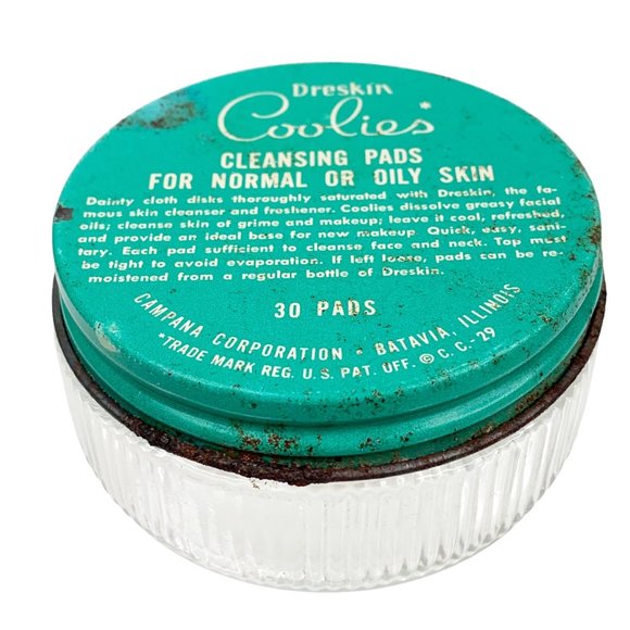 Vintage Dreskin Coolies Cleansing Pads Jar Empty Vanity Advertising MCM 40s Prop - Picture 1 of 9